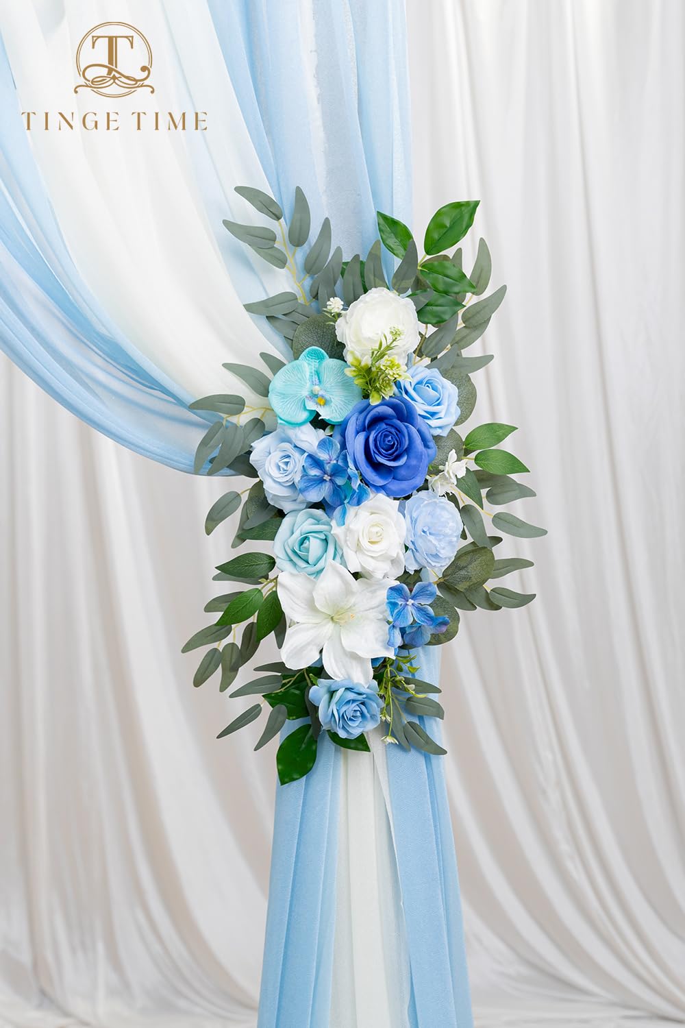 TINGE TIME Wedding Arch Flowers Kit - Deluxe 5pcs Artificial Floral Swag with 3 Sheer Drapes, Realistic Silk Flower Arrangements for Wedding Ceremony Arbor Backdrop Reception Party Home Decor