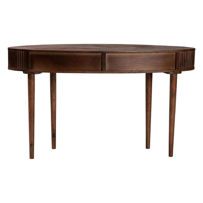 Baxton Studio Linore Fluted Wood Console Table - 2-Drawer Oval Accent Table for Living Room or Entryway