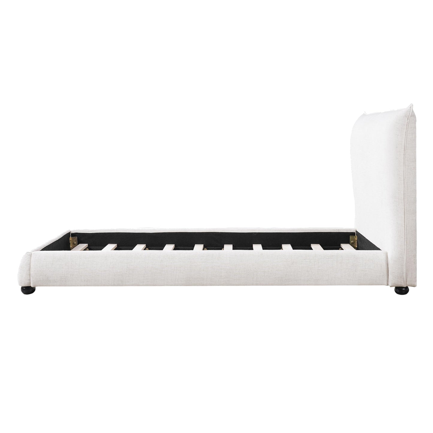Merax Modern Upholstered Platform Bed with Linen Pillow-Back Headboard, Twin Size Wood Floor Bed Frame with High Wingback, No Box Spring Needed, Easy Assemble, Beige