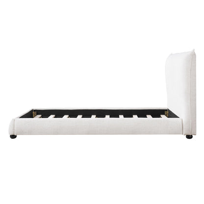 Merax Modern Upholstered Platform Bed with Linen Pillow-Back Headboard, Twin Size Wood Floor Bed Frame with High Wingback, No Box Spring Needed, Easy Assemble, Beige