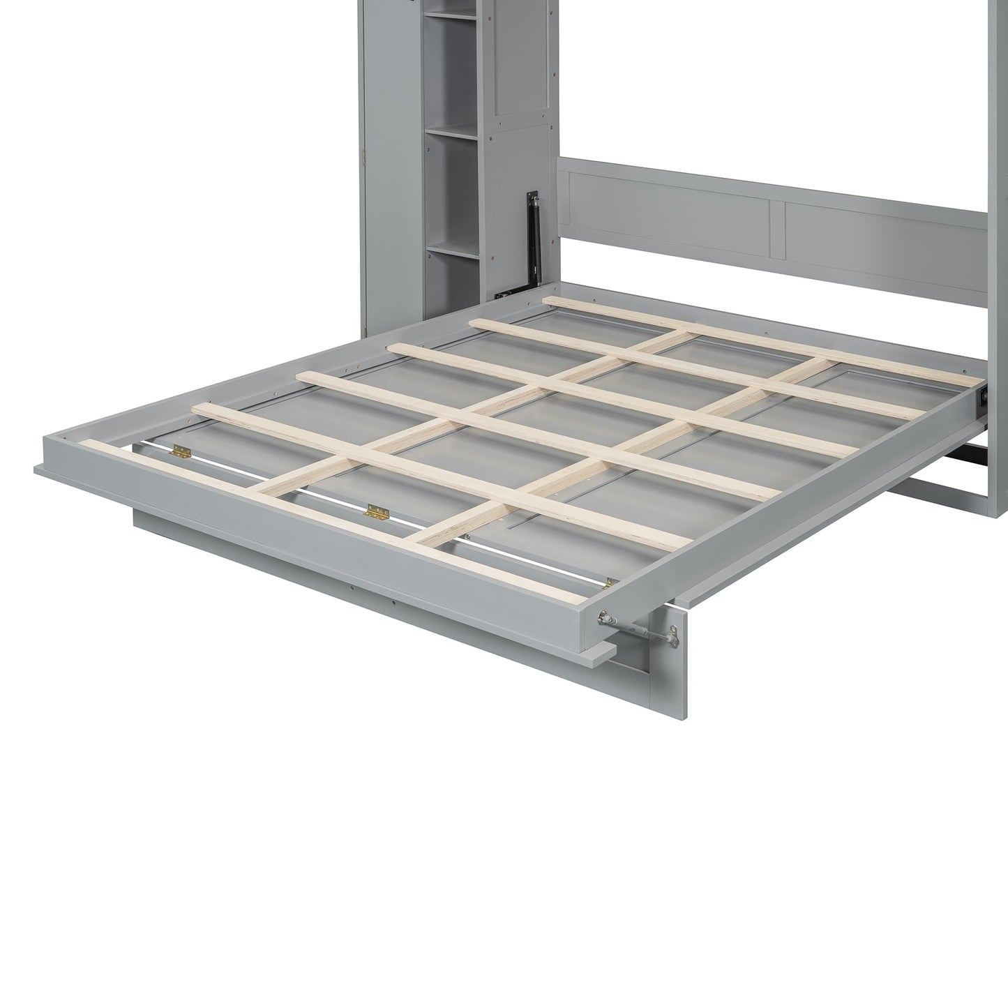 Ball & Cast Murphy Bed Queen Size Wall Chest with Shelves and 4 Drawers,Wood Hideaway Cabinet Platform Bedframe w/LED Lights,can be Folded,Space-Saving,for Small Room,Dorms,Gray