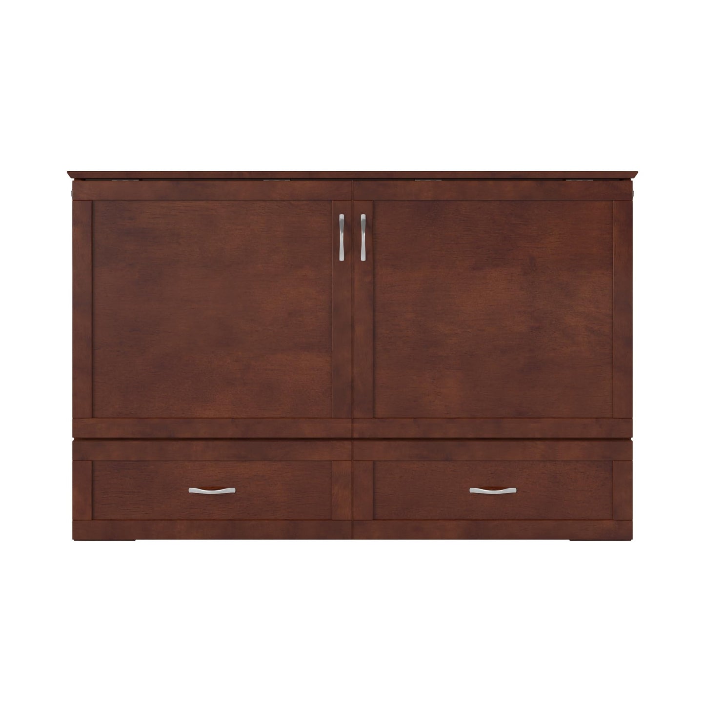 AFI, Raleigh Modern Queen Solid Wood Murphy Bed Chest with 6" Mattress, Storage Drawer & Built-in USB Charger, Walnut