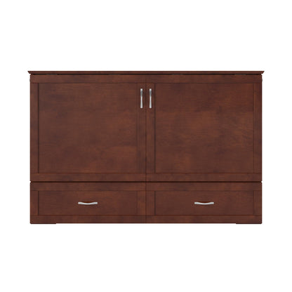 AFI, Raleigh Modern Queen Solid Wood Murphy Bed Chest with 6" Mattress, Storage Drawer & Built-in USB Charger, Walnut