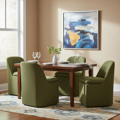 KISLOT Upholstered Dining Chairs with Casters, Washable Cover Modern Dining Room Chairs with Thick Cushion & Sturdy Metal Frame for Kitchen, Living Room, Dressing Room, Green Fabric, Set of 4