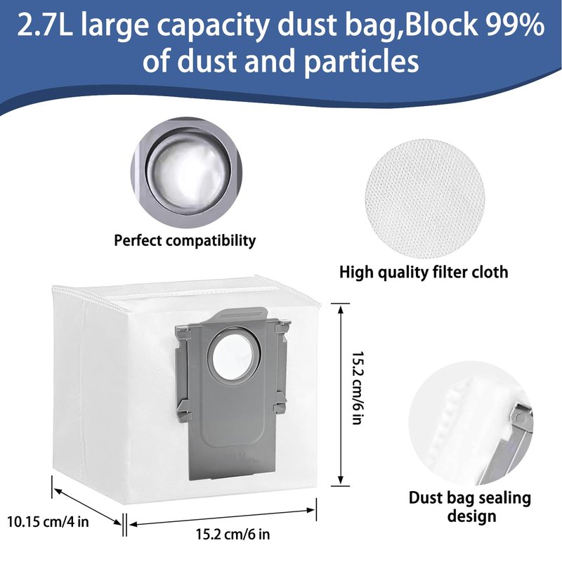 Replacement Accessories Kit Compatible with Roborock Q10 S5/Q10 S5+/Q10 X5/Q10 X5+ Robot Vacuum Cleaner Parts 2 Main Brush 4 HEPA Filters 6 mop Pads 6 dust Bags 6 Side Brush