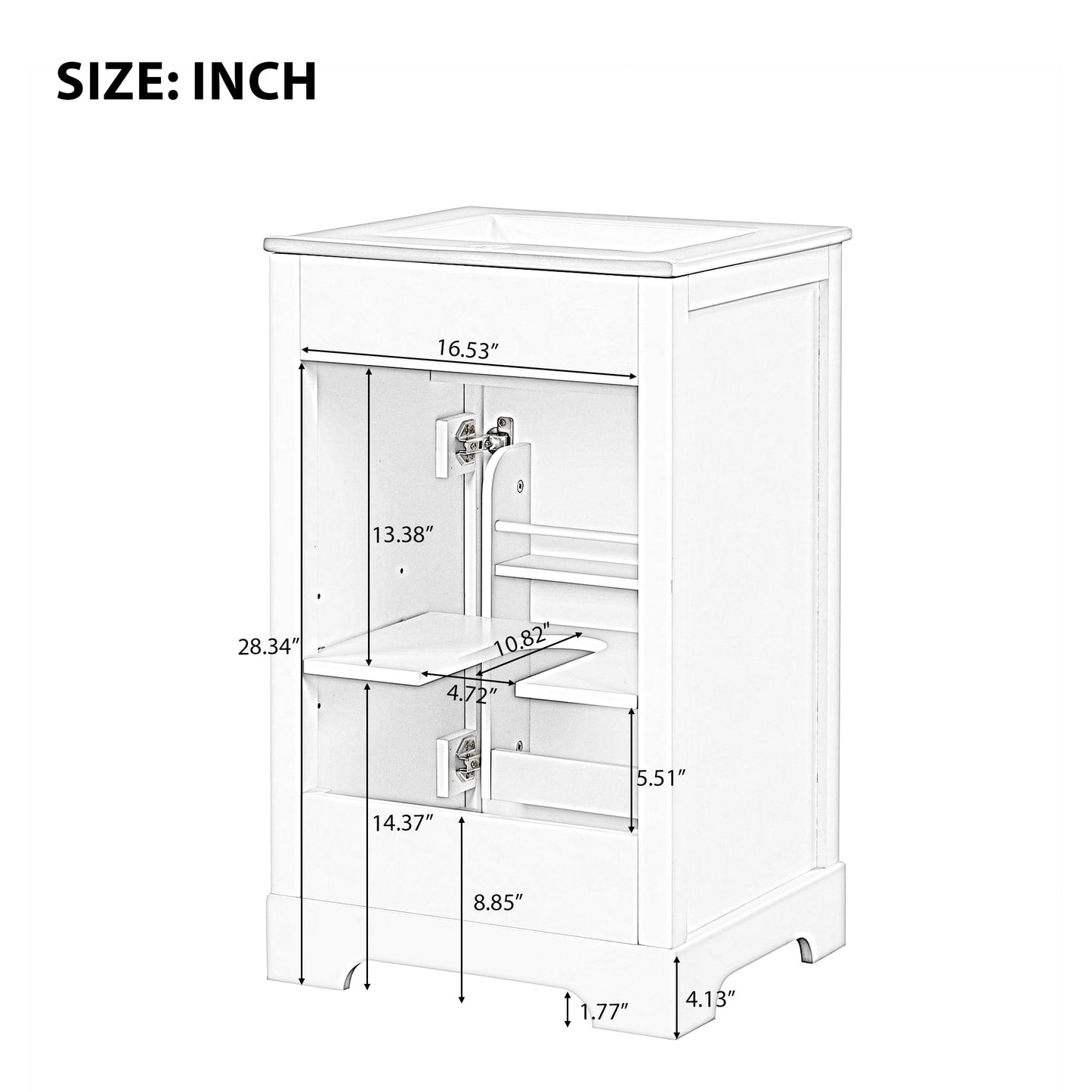 20" Small Bathroom Vanities Cabinet with Undermount Ceramic Sink, Two-Tier Door Storage Shelf, White