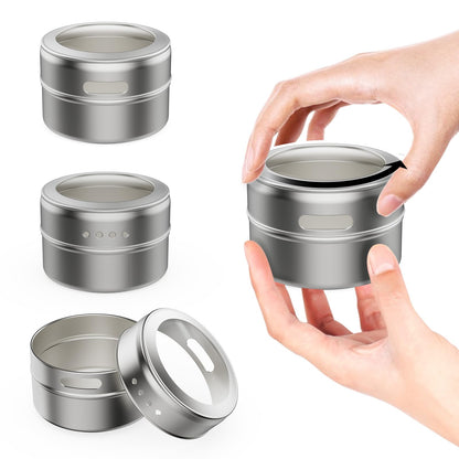 Vetacsion Set of 16 Magnetic Spice Tins with 4 Metal Wall-Plates,100 Preprinted Seasoning Label Stickers,2 Styles for 3 oz Herb Jars