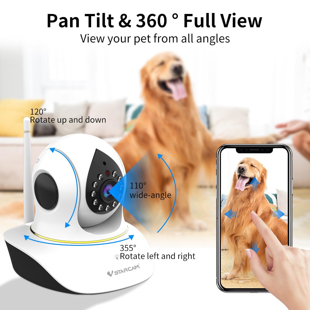 VSTARCAM Pet Camera with Laser, 3MP 2.4GHz WiFi Interactive Dog & Cat Laser Toy with Night Vision, Motion Detection Alerts, APP Remote Control Indoor Security Camera for Pet Monitoring