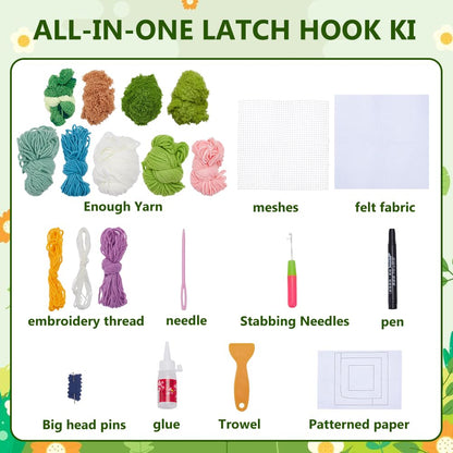 WEBEEDY Latch Hook Moss Coaster Kit for Adults Beginners, 3D Moss Design Coasters DIY Complete Square Coaster Crochet Set with Instruction for Home Office Decor, 7.7x8.3 Inch