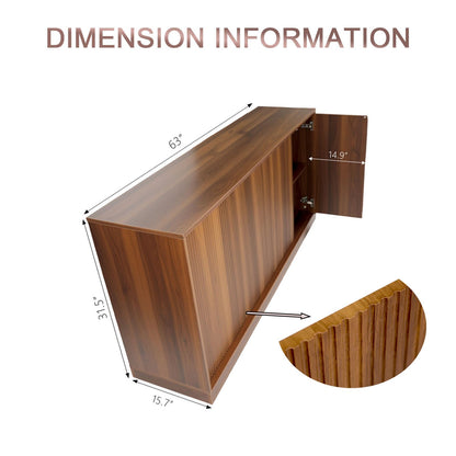 Yaxuordev 63" Sideboard Buffet Cabinet - Black Walnut with Wave Pattern Doors | Mid-Century Modern Credenza Storage for Dining Room, Living Room, Kitchen | TV Stand Console Coffee Bar