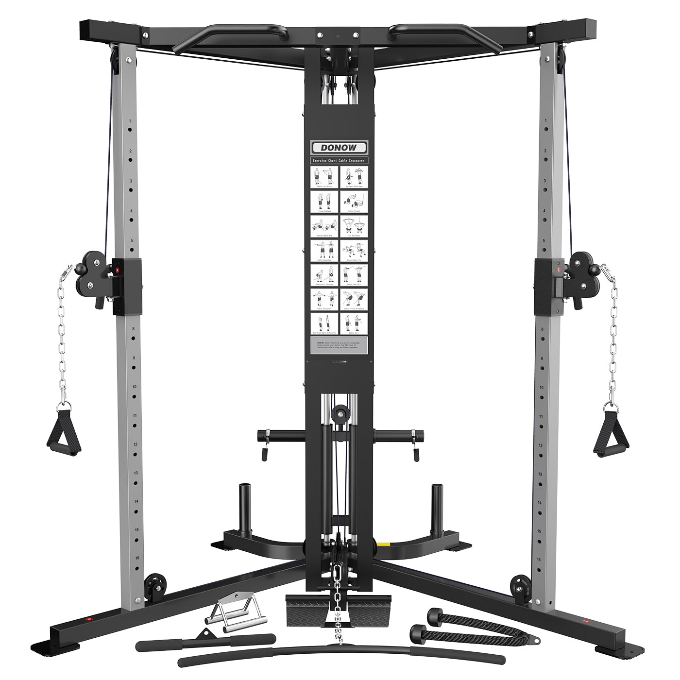 DONOW Cable Crossover Machine, Cable Fly Machine Home Gym System Workout Station with Dual Pulley System Pull-Up Bar Cable Bar and LAT Pull Down System (DN-5011)