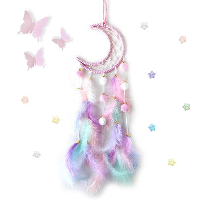 Fun-Plus Pink Dream Catcher Wall Hanging Set - 10 Butterflies & 16 Stars, Boho Room Decor for Girls, Easy Peel & Stick Wall Art for Bedroom, Nursery, Teen Room for Daughter, Birthday, Christmas