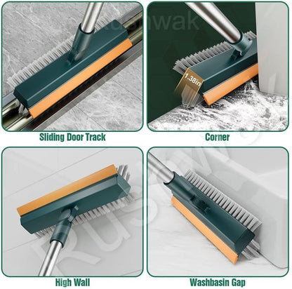 Rushwak 3 1 180 in Long Handle Bathroom Cleaning Brush with Wiper, Rotate for Floor/Toilet Cleaning (Multicolor)
