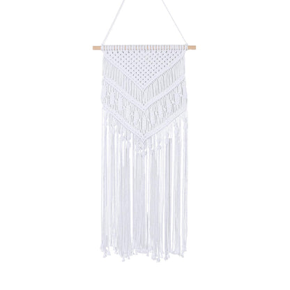 RLoncomix Macrame Wall Hanging Boho Art Hand Woven Geometric Tassel Chic Home Apartment Dorm Room Nursery Party Decoration, White, 16x30 Inches