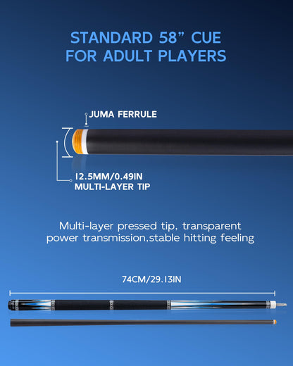 KONLLEN 2.0 Pool Cue Complete Set with Case & Extras | Hand-Inlaid Carbon Fiber Pool Cue with Professional Taper | Low Deflection Shaft for Adults & League Players