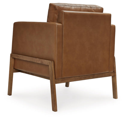 Signature Design by Ashley Numund Contemporary Faux Leather Upholstered Accent Chair with Removable Cushions and Track Arms, Light Brown