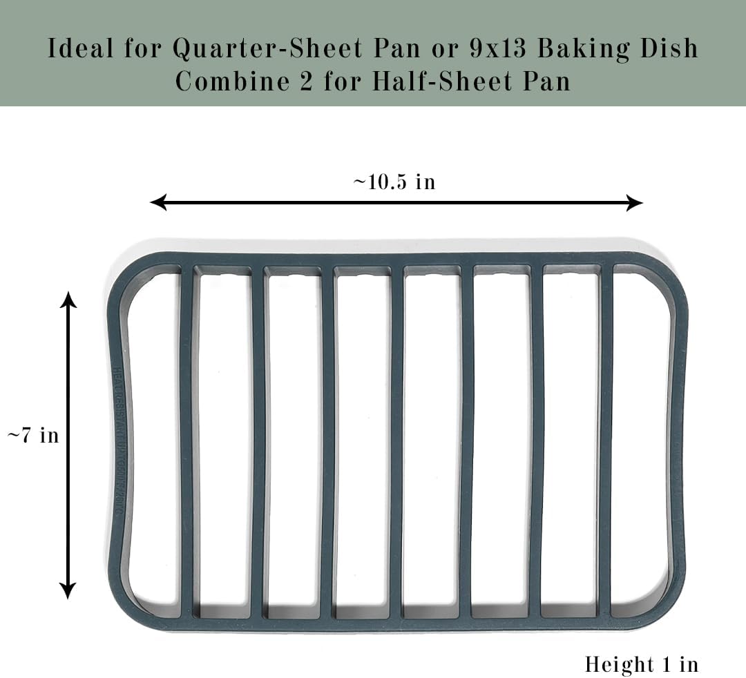 Silicone Kitchen Extra Large Roasting Rack Pan - Dishwasher Safe, BPA Free, Non-Toxic | Navy, 2 Pack