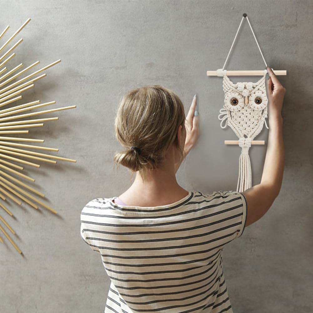 ORIGACH DIY Macrame Owl Wall Hanging Tapestry Kit Handmade Macrame Owl Kit Boho Hand Woven Macrame Wall Hanging Decor for Living Room Bedroom Office