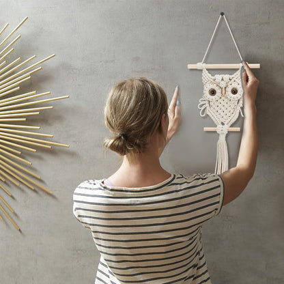 ORIGACH DIY Macrame Owl Wall Hanging Tapestry Kit Handmade Macrame Owl Kit Boho Hand Woven Macrame Wall Hanging Decor for Living Room Bedroom Office