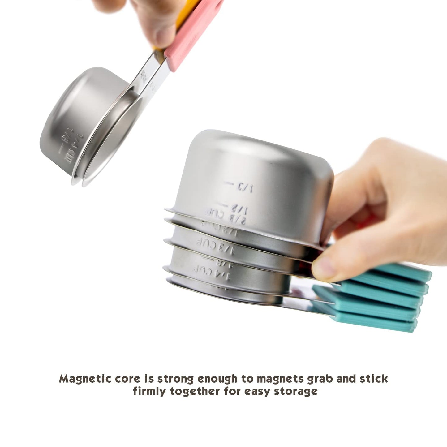 Magnetic Measuring Cups Set, 7 Pieces 18/8 Stainless Steel Stackable Nesting Heavy Duty Measuring Cups, kitchen Tools, Perfect for Dry and Liquid Ingredients, Dishwasher Safe (Muticolour, 7 set)