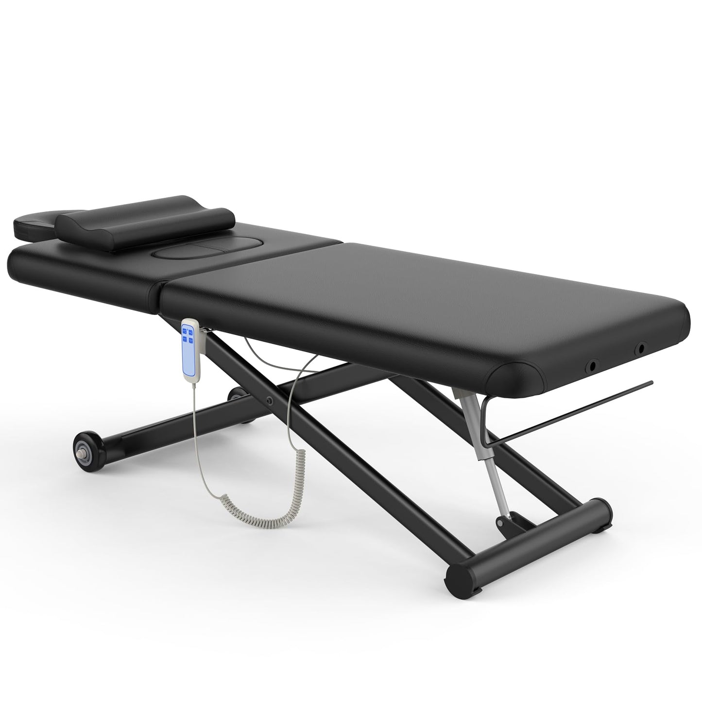 Electric Massage Bed with Adjustable Height and Backrest, Electric Massage Table for Treatment, Physical Therapy and Spa Facial Bed, 2 Motor, Hydraulic Equipment, Remote Control, 32 W x 75 L, Black