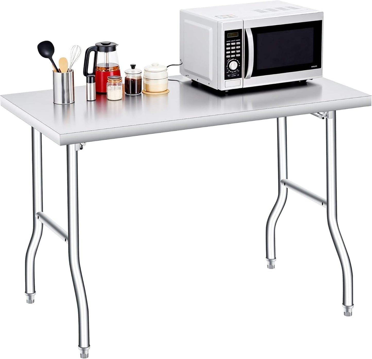 GarveeTech Stainless Steel Folding Work Table, 48x30 in, 1-Tier Heavy Duty Commercial Prep Table, Rust-Resistant 1100 LBS Capacity Utility Table for Kitchen, Restaurant, Catering and Garage