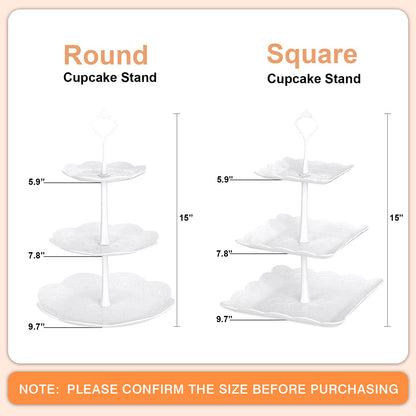 Mwellewm 10Pcs Cupcake Stand,Dessert Table Display Set, 4 White 3 Tired Cake Stand 6 Plastic Serving Trays for Party Cookie Rack Desert Tower Holder for Wedding Decor Baby Shower Tea Party Decorations