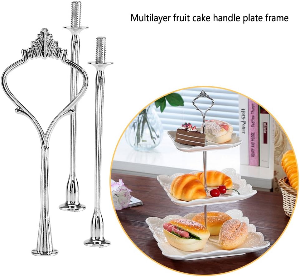 Cake Cupcake Tray Stand with Handle - 3-Tiers Round-Silver Hardware Fitting Holder, Pack of 3