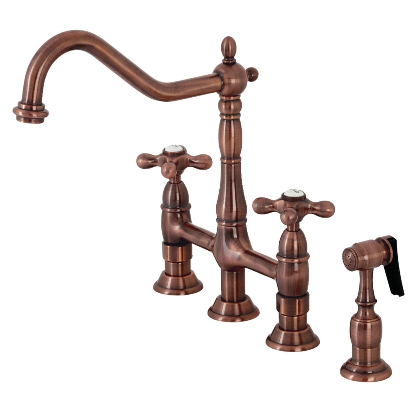 Kingston Brass KS127AXBSAC Heritage Bridge Kitchen Faucet, Antique Copper, 11.19 x 8.56 x 13.13