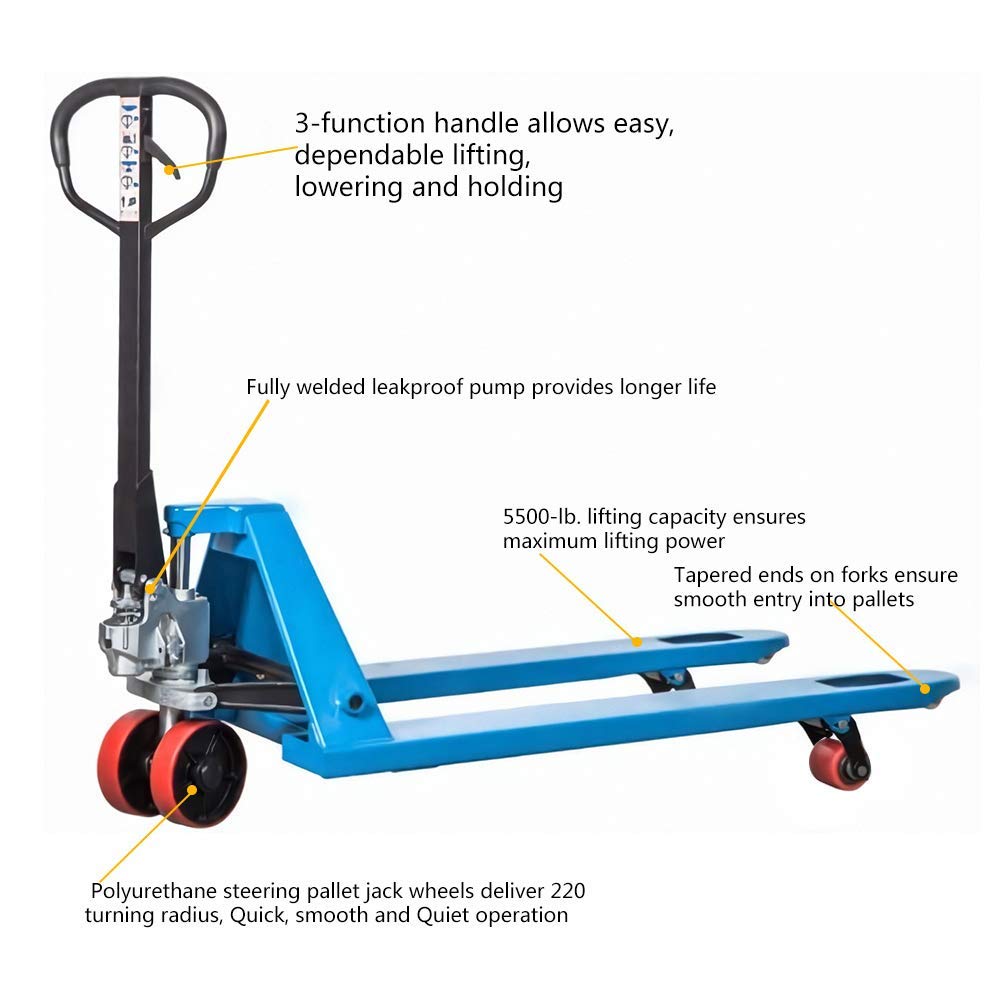 DAZONE Heavy Duty Pallet Jack Truck M30, Manual Pallet Jack 6600 lb. Hand Pallet Truck 27"x 48" for Loading, Unloading and Handling palletized Goods in Warehouse Dock Supermarket Workshops and Homes