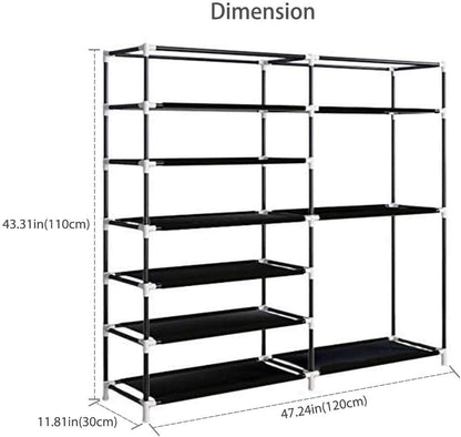Shoe Rack Storage Organizer, 7 Tier Double Row Free Standing Rack for 24-27 Pairs with Dustproof Cover