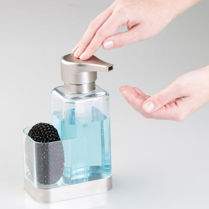 Countertop mDesign Modern Plastic Kitchen Sink Liquid Hand Soap Dispenser Pump Bottle Caddy with Storage Compartment