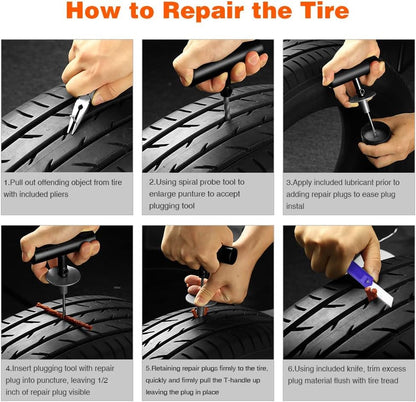 AUTOWN Flat Tire Repair Kit with Plug 68 Pcs for Car, Motorcycle, ATV, Jeep, Truck, Tractor Flat Tire Repair (2-Pack) (Set of 2-68pcs)