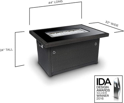 Outland Living Series 403 Fire Table – 44" 50,000 BTU Outdoor Propane Gas Fire Pit Table with Tempered Glass Top & Arctic Ice Decorative Glass Rocks, Slate Grey