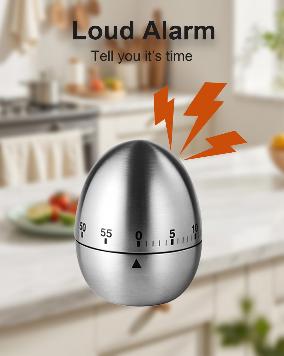 INTRESTIN Kitchen Timer for Cooking, 60 Minutes Mechanical Timer - No Batteries Required, Stainless Steel Egg-Shape Cute Countdown Clock for Cooking, Learning, Exercises, Gaming