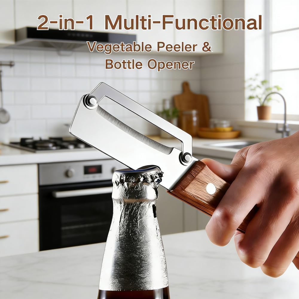 Zero Snag Wooden Peeler, Multifunctional Vegetable Peeler, Stainless Steel Blade Peeler with Wooden Handle, Non-Slip Fruit Peeler for Kitchen (2PCS)