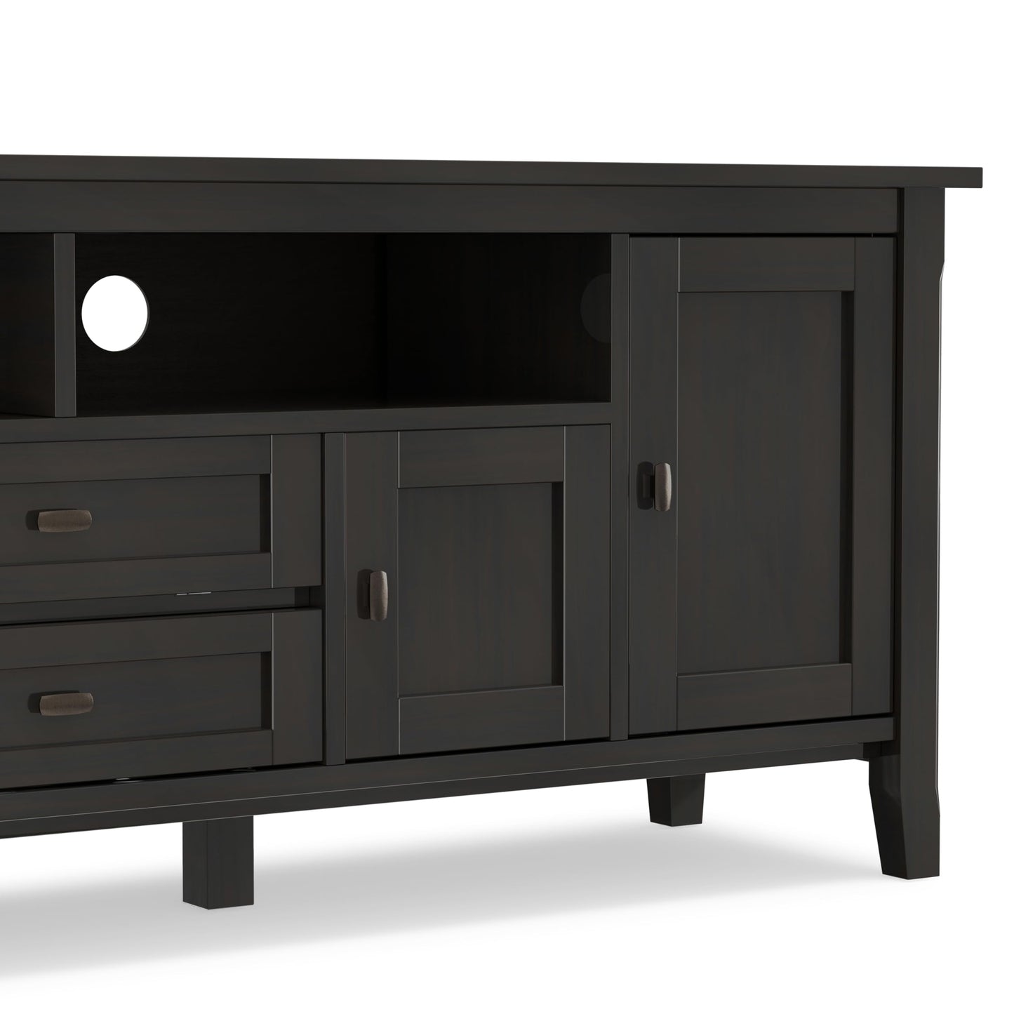 SIMPLIHOME Warm Shaker TV Stand - 72 inch Wide Solid Wood Media Console in Hickory Brown, Transitional Entertainment Center for Living Room for TVs up to 80 Inches with Cabinets and Cable Management