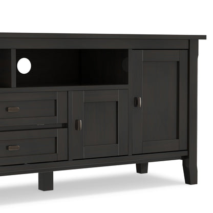 SIMPLIHOME Warm Shaker TV Stand - 72 inch Wide Solid Wood Media Console in Hickory Brown, Transitional Entertainment Center for Living Room for TVs up to 80 Inches with Cabinets and Cable Management