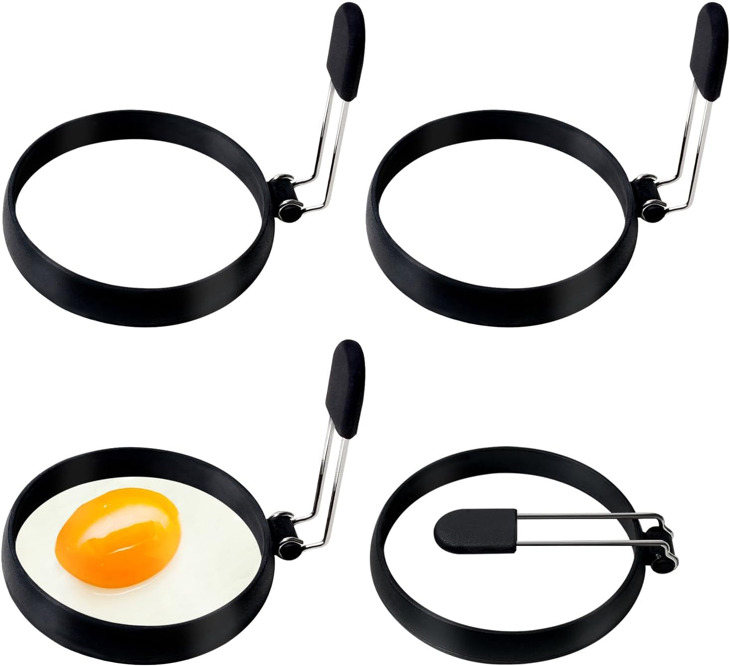 YOLCAR 4 Pack Nonstick Upgraded Silicone Egg Rings, Leak-proof Liquid Egg Bite Mold for Frying Eggs and Breakfast