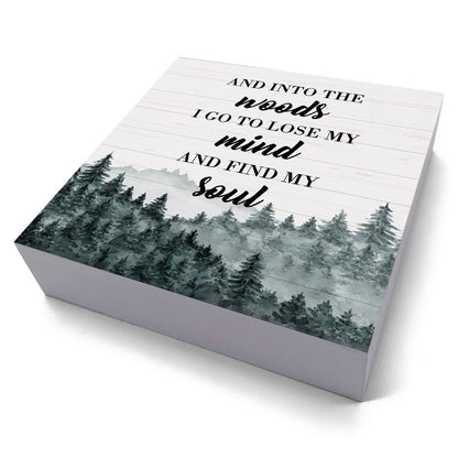 Funny 'Into The Woods I Go To Lose My Mind' Wooden Plaque Box Sign for Home & Table Decor - Camper Accessories
