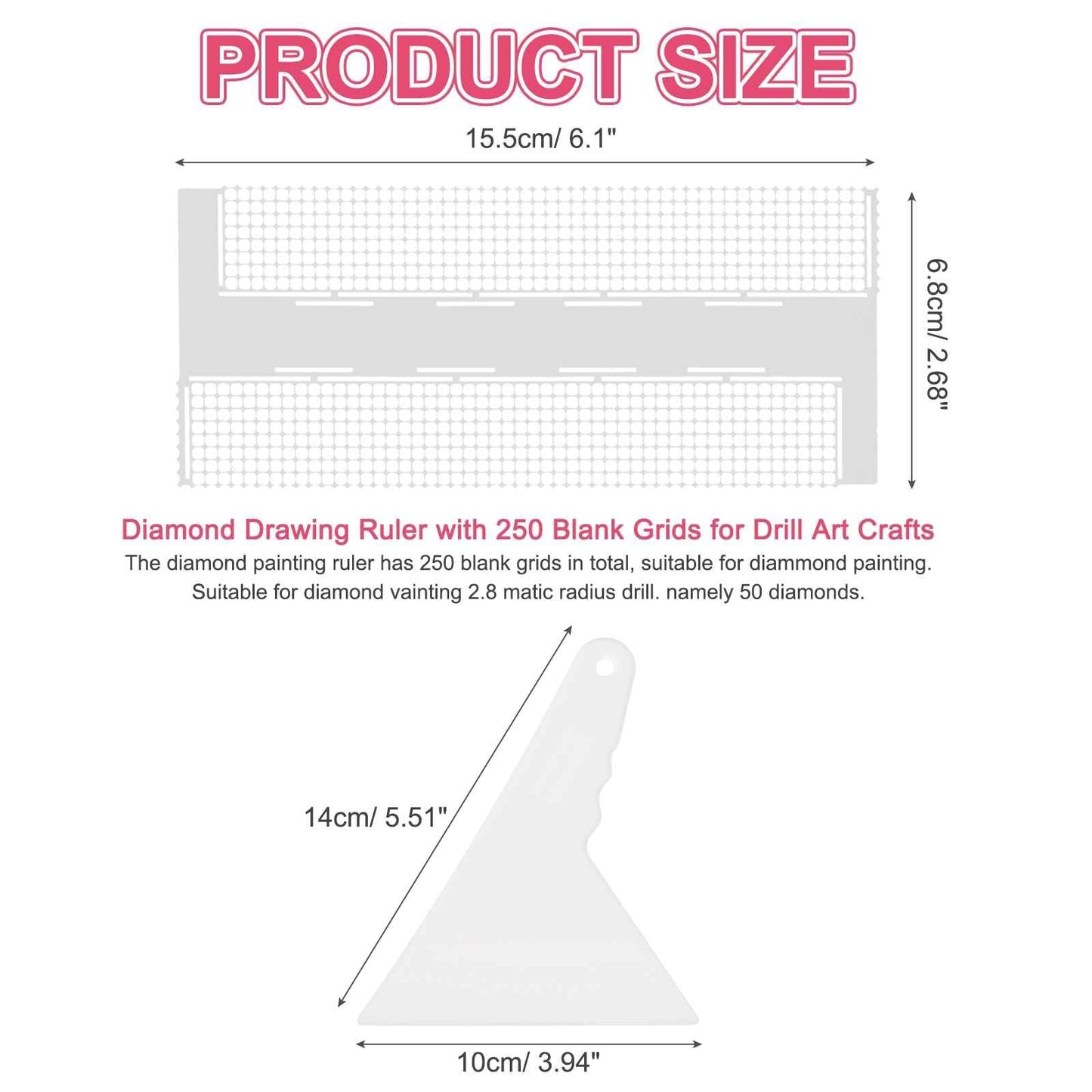 MECCANIXITY Diamond Paint Ruler Kit, Stainless Steel Drawing Ruler with 800 Blank Grids Diamond Mesh Round Dot Drill Alignment Tools for DIY Art Paints Crafts (6.1 x 2.68inch, #140/#141)