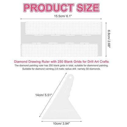 MECCANIXITY Diamond Paint Ruler Kit, Stainless Steel Drawing Ruler with 800 Blank Grids Diamond Mesh Round Dot Drill Alignment Tools for DIY Art Paints Crafts (6.1 x 2.68inch, #140/#141)