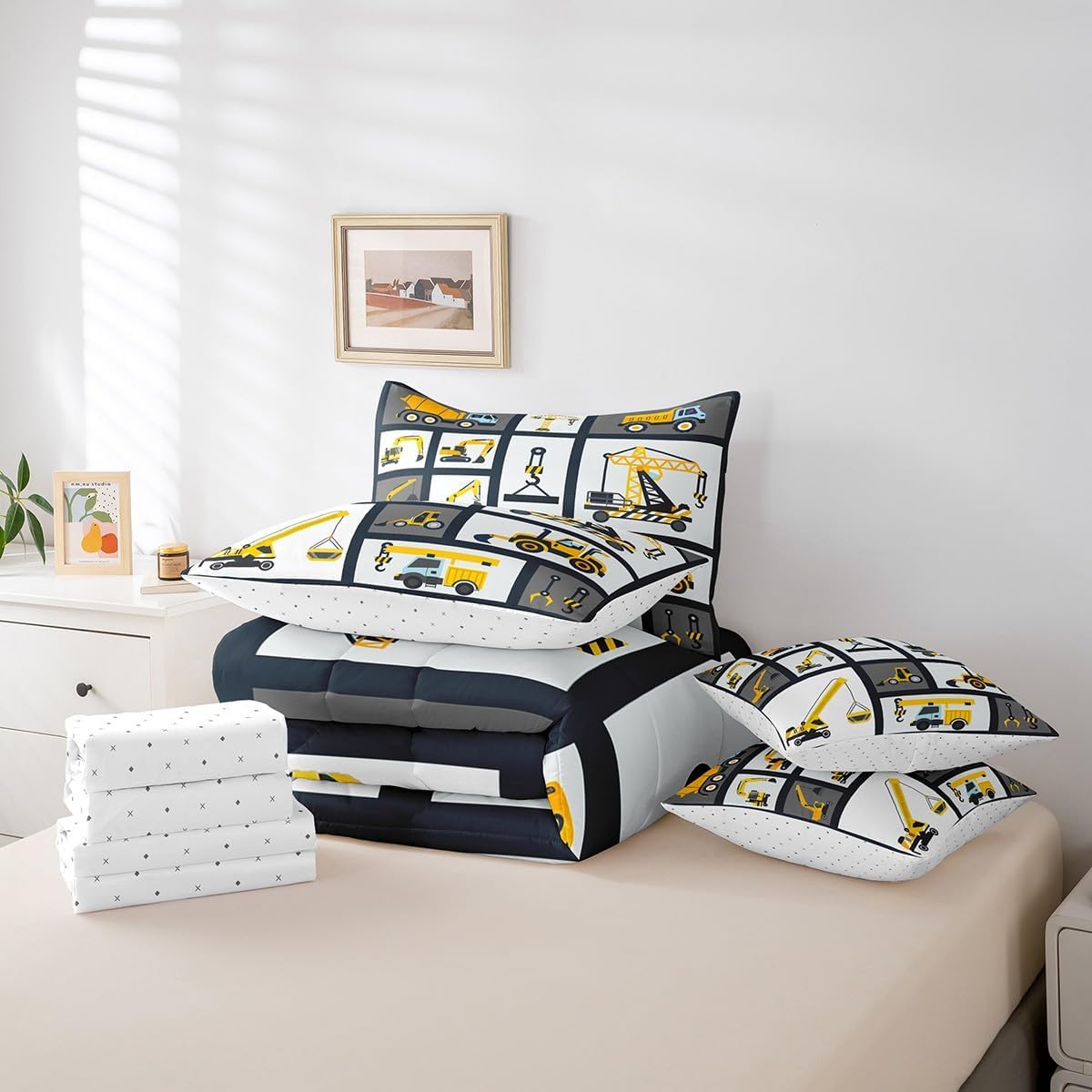 Set 7 Set Set Feelyou Kids Construction Comforter Full Size Pcs Boys Construction Site Cars Comforter Bed in a Bag