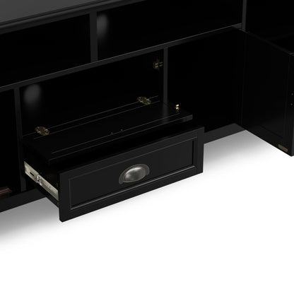 SIMPLIHOME Burlington TV Stand - 72 inch Wide Solid Wood Media Console in Black, Transitional Entertainment Center for Living Room for TVs up to 80 Inches with Cabinets and Cord Management