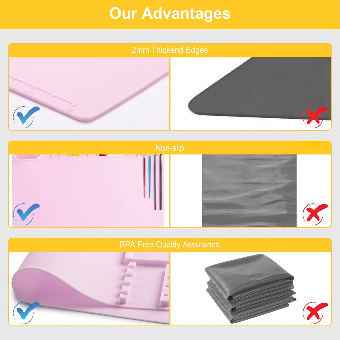Silicone Painting Mat, Art Mat with Cup, Craft Paint Brush Cleaner Tool, Artist for Kids Gift Clay DIY Creations, Christmas Gift for Kids (Pink)