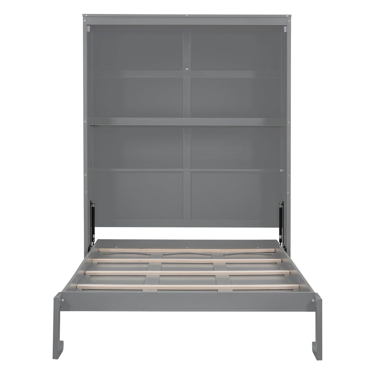Ball & Cast Full Size Murphy Bed Wall Bed with Shelves and Mattress Holder,Wood Hideaway Cabinet Chest w/Slat Support,can be Folded,for Small Room,Dorms,Gray