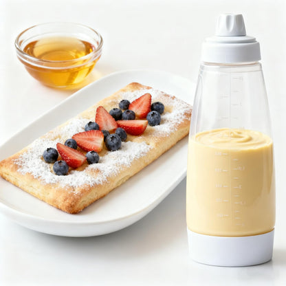 Pancake Batter Dispenser with Blender Balls,2 Pack Batter Mixer and Dispenser with Whisk Ball,Kitchen Pancake Shaker Batter Dispenser Bottle Baking Tool for Cupcakes, Muffins, Crepes, White