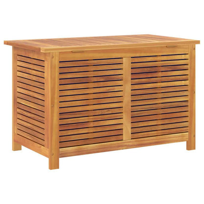 RCODSSK Solid Wood Acacia Patio Storage Box with Louver, 35.4x19.7x22 Inches, Waterproof Bag for Cushions, Outdoor Side Table and Storage