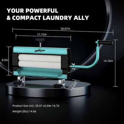 Clothes Wringer - Manual Hand-Crank Rotary Heavy-Duty Dryer with Thick Drum to Remove Moisture from Towels, Jeans, and Suede - Portable for Off-Grid, RV Camping, Emergency Prep