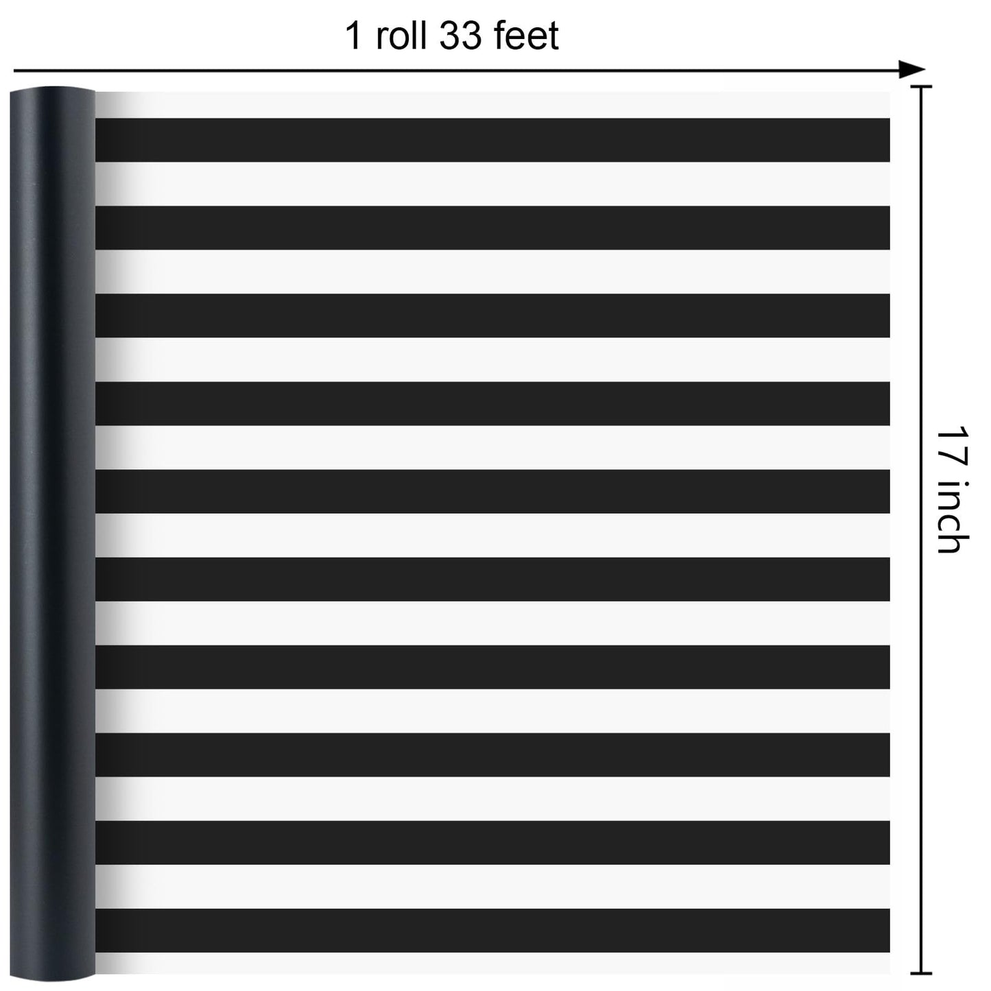Homeral Black Wrapping Paper Roll - 17 In x 33 Ft Matte Metallic Solid Color & Black and White Stripe Reversible Gift Wrapping Paper for Birthday, Christmas, Father's Day, Graduation, DIY Bouquet